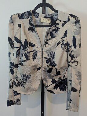Elizabeth & James Moody Floral Jacquard Puff Shoulder Zip Blazer Size XS